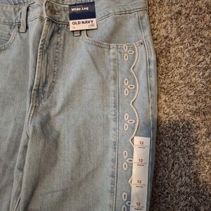 Old Navy Embroidered Light Blue Wide Leg Jeans